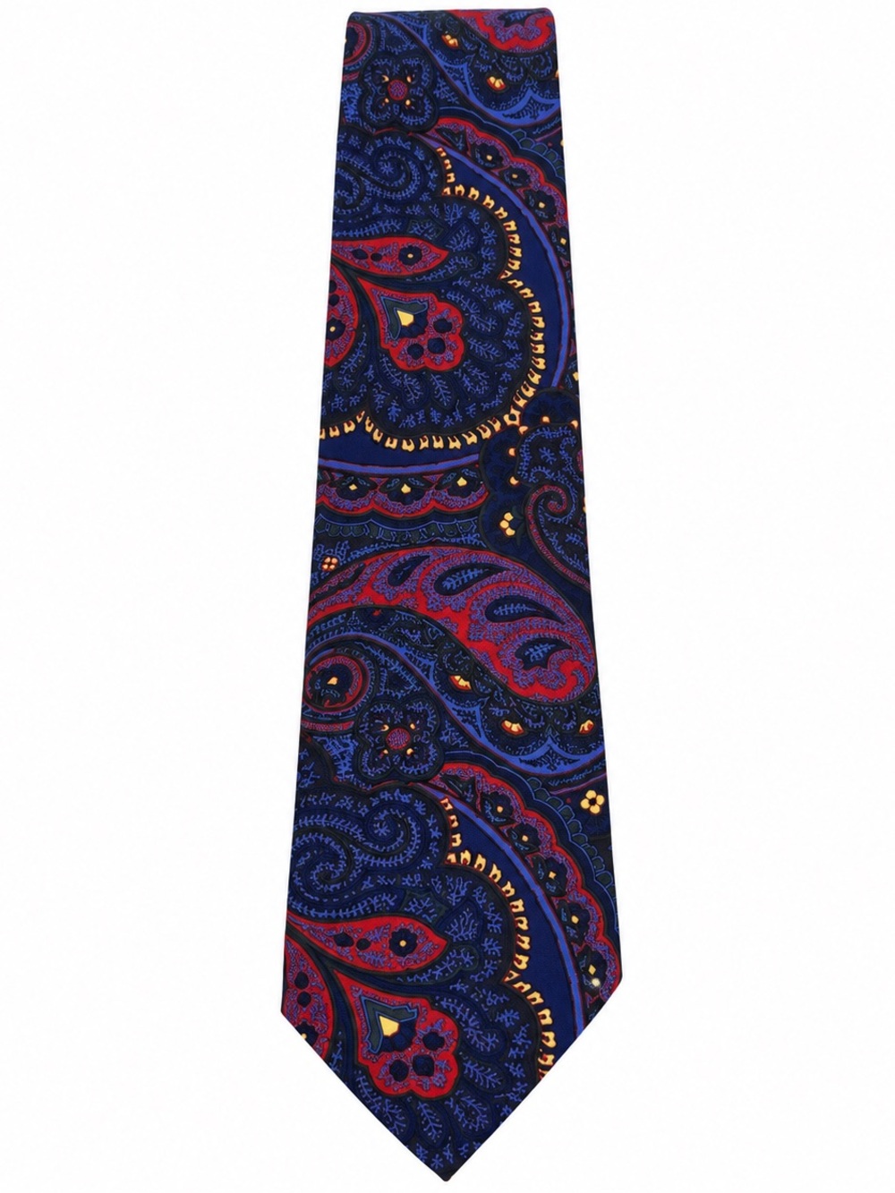Ralph Lauren Navy Paisley Silk Tie with Red and Gold Details Pure Silk